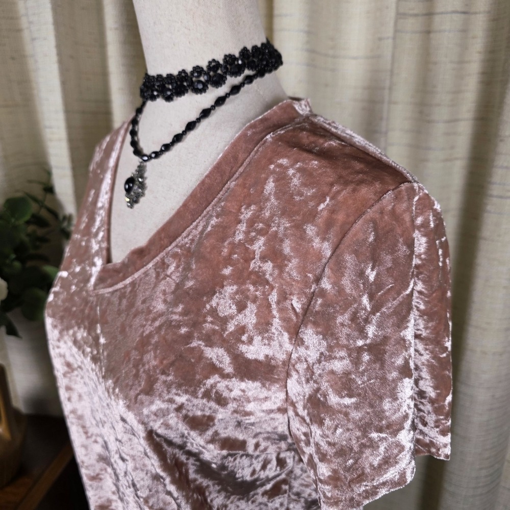 Pol Crushed Velvet V Neck Top Size L Pink Boho Whimsigoth Fairy Barbiecore Basic - Picture 6 of 11
